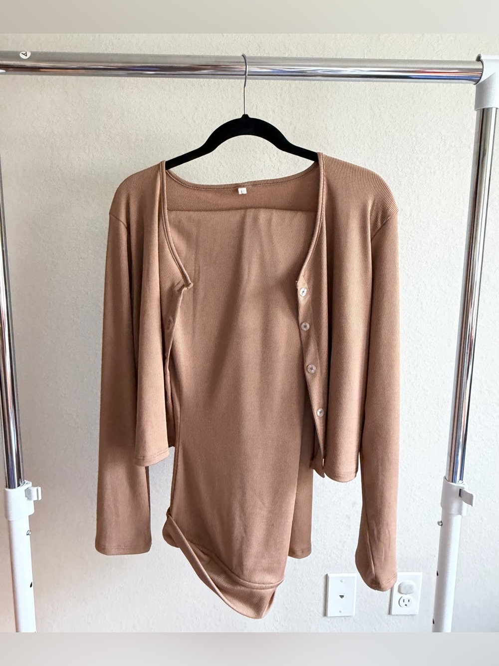 2 Piece Strapless Maternity Dress & Cardigan Set Mocha Beige (Large)